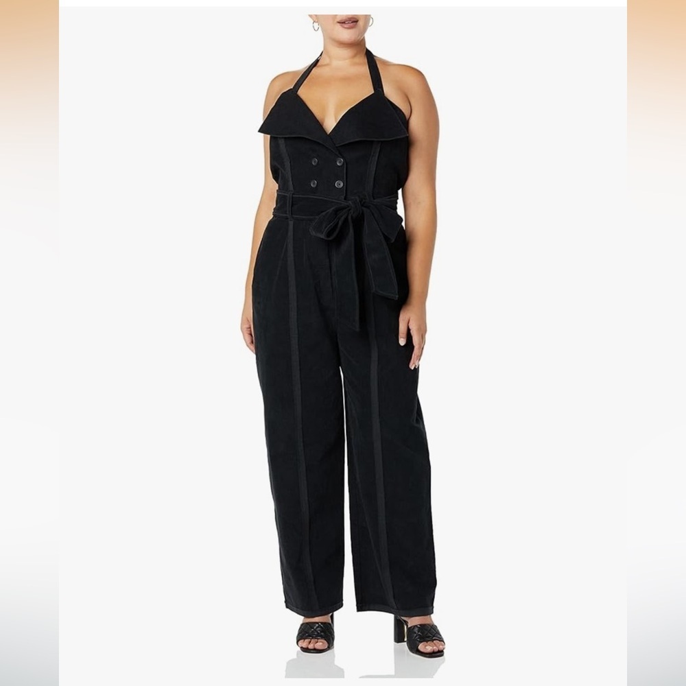 Making the Cut Deconstructed Corduroy Wide Leg Jumpsuit Black Size M NWT